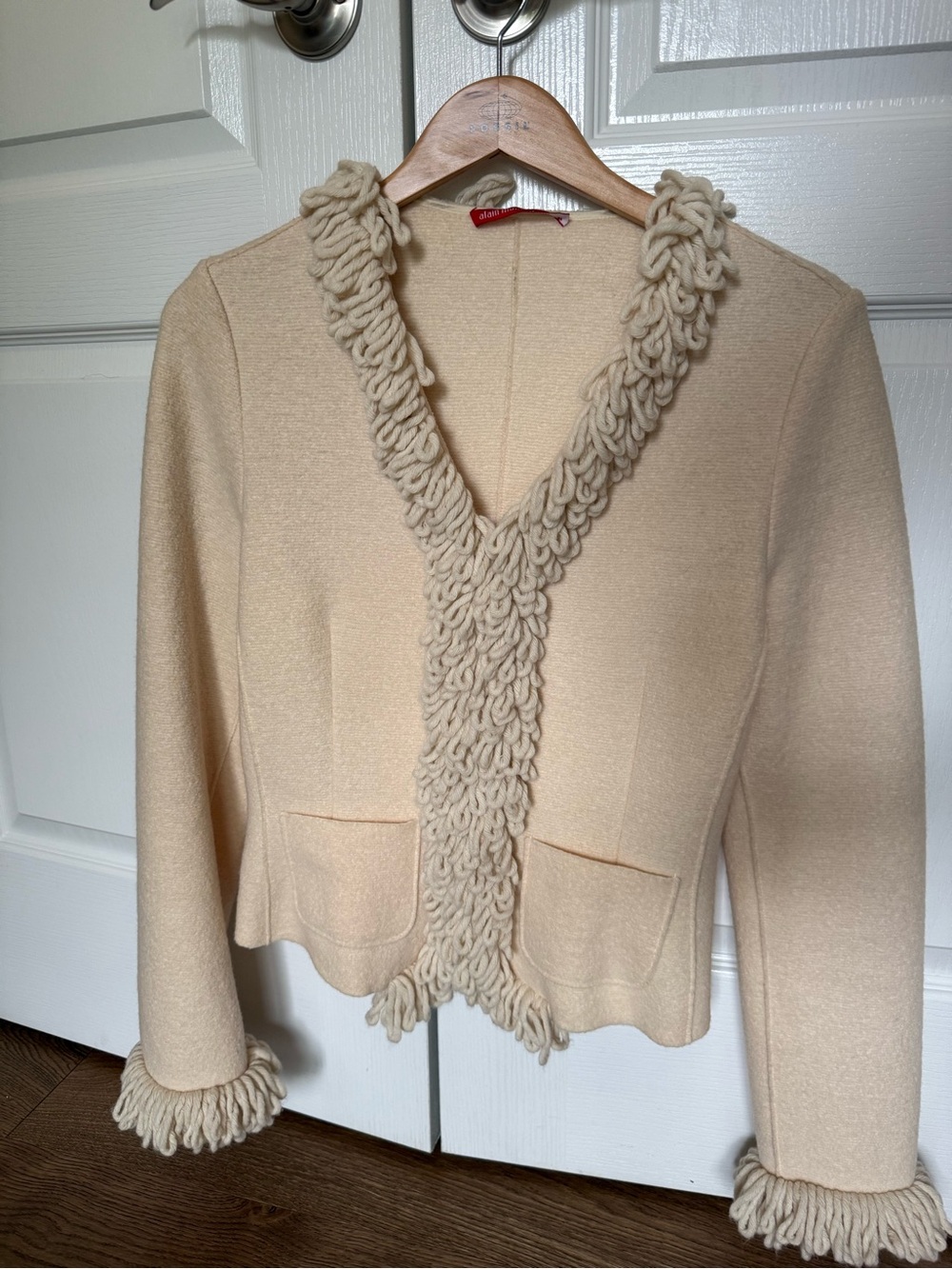 Alain Manoukian Cream Loop-Trim V-Neck Cardigan Jacket